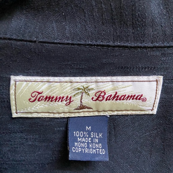 Tommy Bahama black tropical leaves mural silk short sleeve button up shirt Sz M - Picture 8 of 10